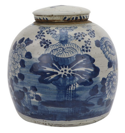 Large Lotus Antique Flat Top Jar